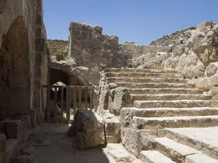 Stone walls of Ajloun Castle, also called Qalat ar-Rabad