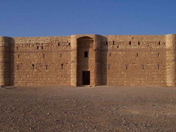 Square fortress walls of Qasr Kharana in the desert